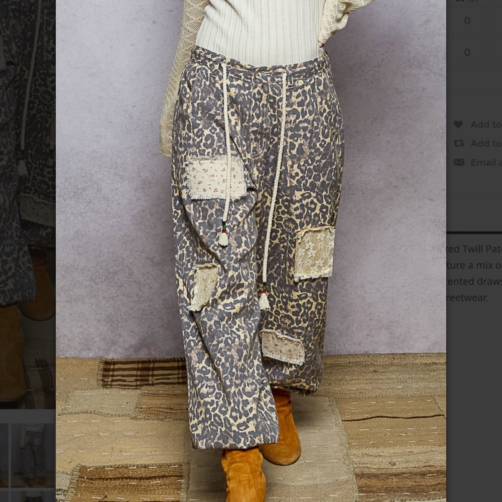 POL Leopard Print Track Pants with Patch Details - Brown, Cream
